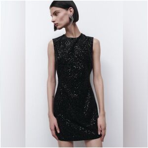 ZARA Evening Sequin Black Sparkle Sleeveless Dress Women’s Size Medium Like New